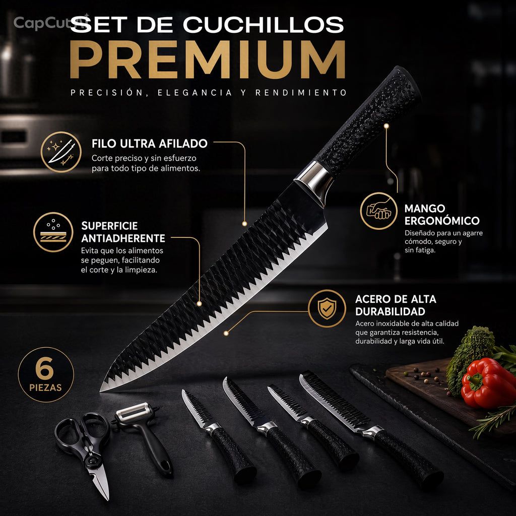 🚀 Set de Cuchillos Premium de 6 Piezas ¡Corte Perfecto y Duradero!🚀