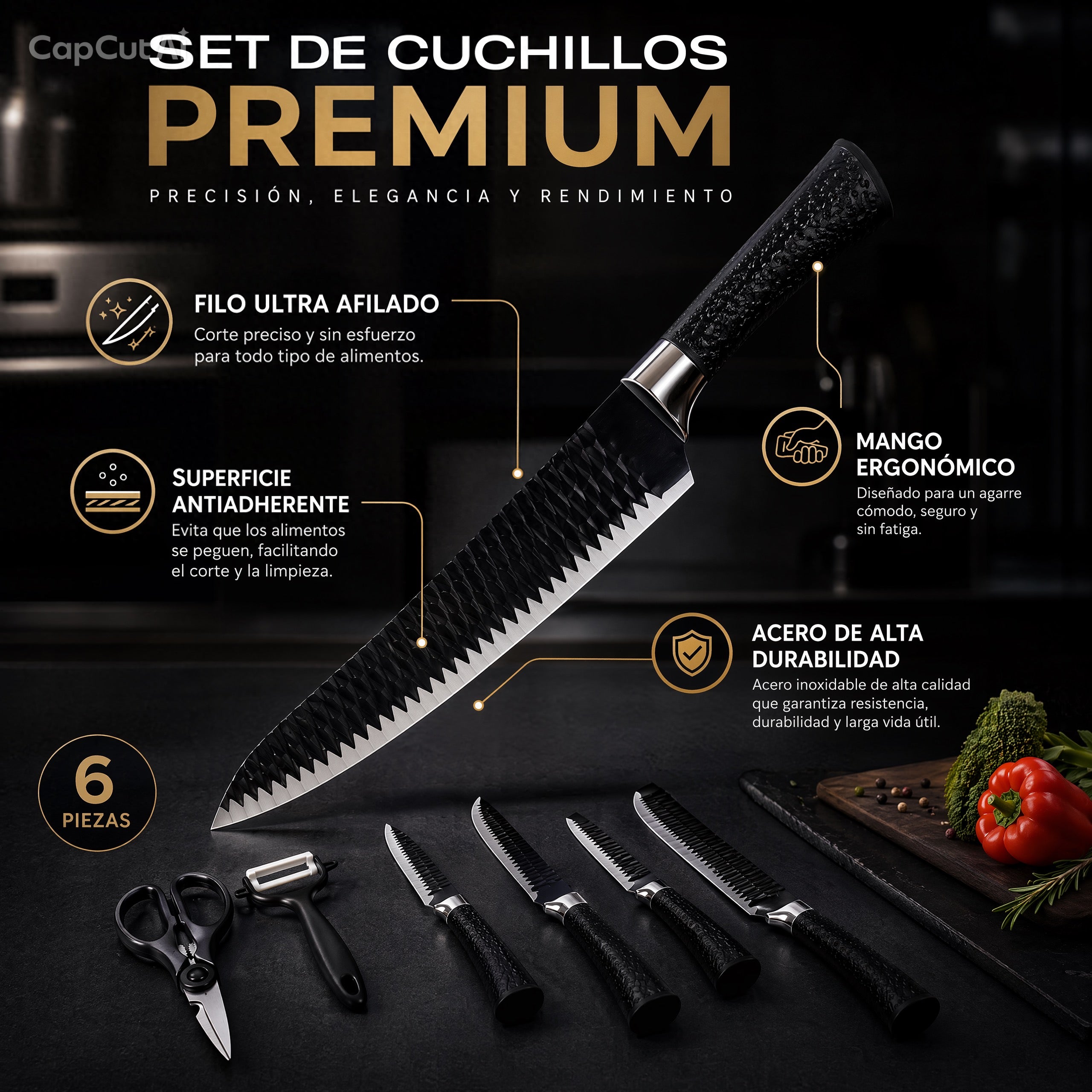 🚀 Set de Cuchillos Premium de 6 Piezas ¡Corte Perfecto y Duradero!🚀